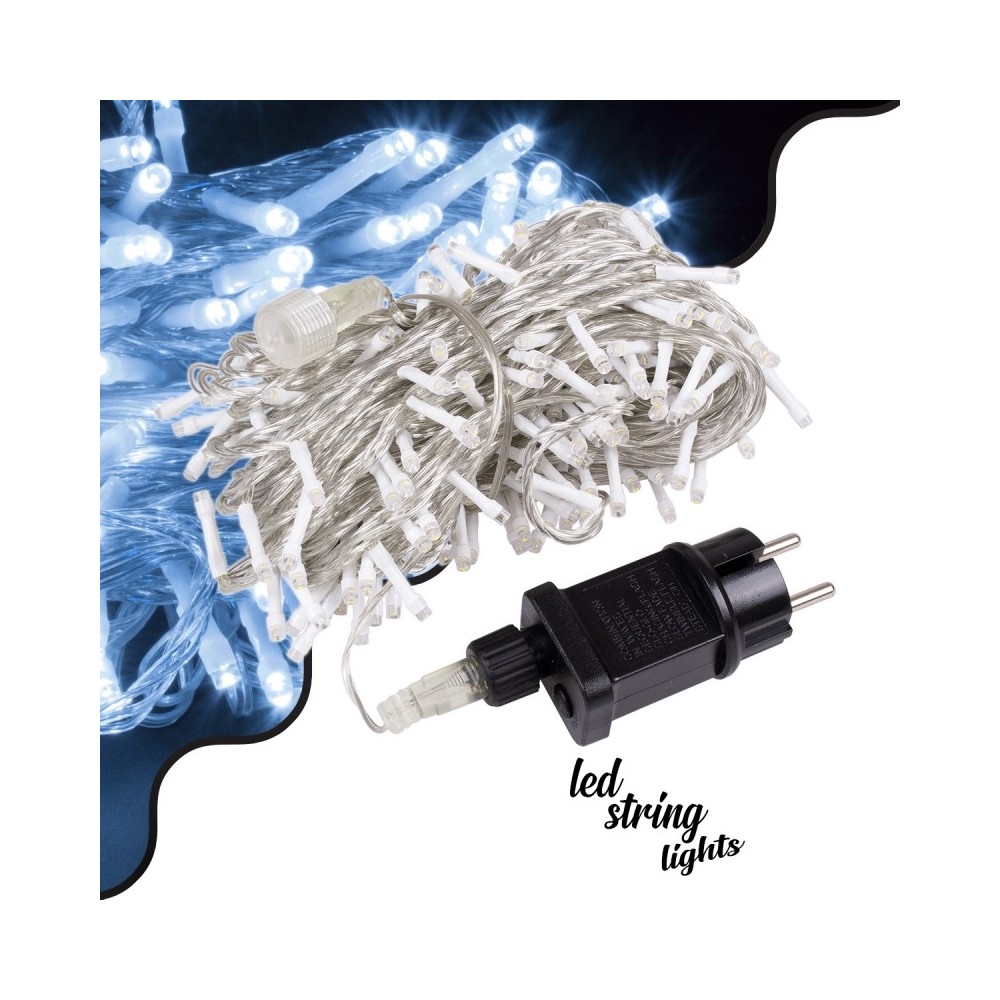 85837 Διακοσμητική Γιρλάντα 23 Μέτρα με Controller 8 Προγραμμάτων Εναλλαγών Φωτισμού - Επεκτεινόμενη 200 LED 3.6W AC 230V με Διάφανο Καλώδιο & Πρίζα Schuko Αδιάβροχη IP44 Ψυχρό Λευκό 6000K Μ23m